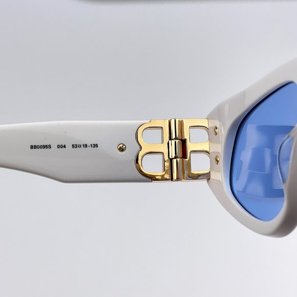 Balenciaga BB0095S 004 BRAND NEW Sunglasses White Gold Light Blue Cat Eye Unisex - Picture 12 of 13